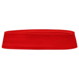 A red hat band with a smooth fabric texture and a simple design. It features a logo.