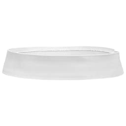 A white hat band displayed against a plain background, featuring a simple design and an unobtrusive logo.