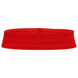 A red hat band featuring a simple, solid design. It has a smooth texture and includes a branding logo.