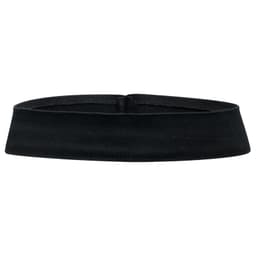 A black hat band with a smooth finish, featuring a logo.