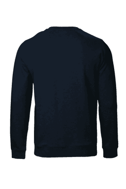 A navy blue sweatshirt featuring a plain back design. It has long sleeves and a crew neckline.