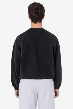 A black fleece pullover featuring a classic crew neck and long sleeves, viewed from the back.