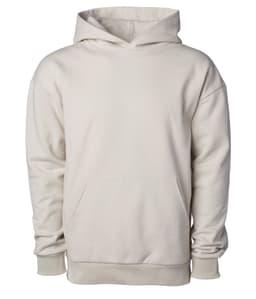 Avenue Pullover Hood in a light beige colour, featuring a hood and a front pocket. It has a logo.
