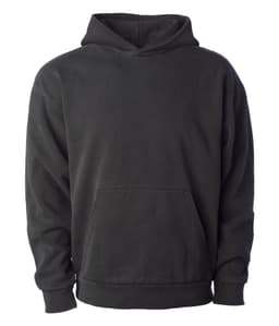 Avenue Pullover Hood in black features a classic design with a spacious front pocket and a hood.