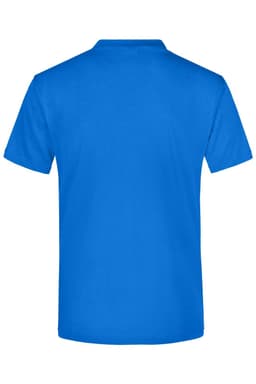 A blue T-shirt with a plain design and a logo on the back. Suitable for casual wear.