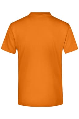 An orange short-sleeved t-shirt with a clean back design, featuring a logo.