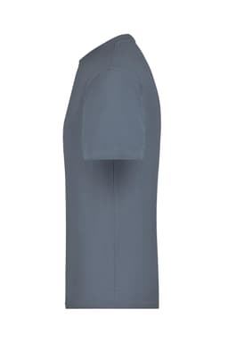 A grey T-shirt with short sleeves, featuring a plain design and a logo on the front.