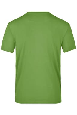A green T-shirt with a crew neck and short sleeves. The back view shows a solid colour without any designs.