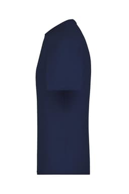 A navy blue T-shirt with a classic crew neck and short sleeves. It features a simple design and has a logo.