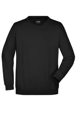 A black round sweat sweater featuring a classic crew neck and long sleeves, with a logo at the neckline.