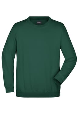 A green round-neck sweater with long sleeves. The product features a tag and has a simple design without logos.