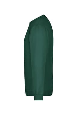 A green round sweat heavy jumper featuring long sleeves and a simple design, with a logo on the sleeve.