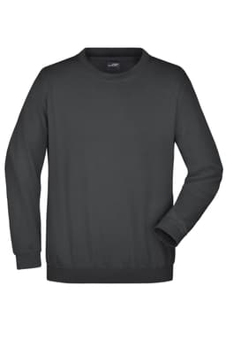 A round neck, heavy sweatshirt in a dark grey colour with a logo on the label. It has long sleeves and a relaxed fit.