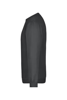 A black round-neck sweatshirt displayed from the side. The garment has a simple design and features a logo.