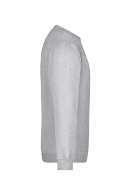 A grey round sweat jumper displayed from the side, with a simple design and no visible branding.