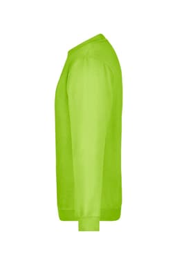 A bright green sweat jumper featuring long sleeves and a crew neck with a logo.