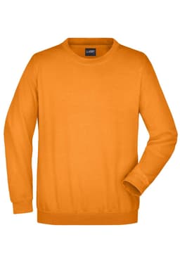 An orange round sweat heavy jumper with a crew neck and long sleeves. The garment includes a logo.