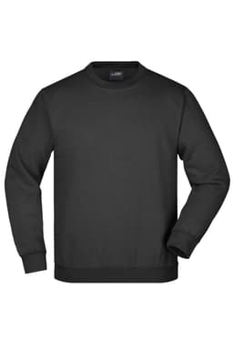 A black round sweat jumper featuring a crew neckline and long sleeves. It has a logo on the interior label.