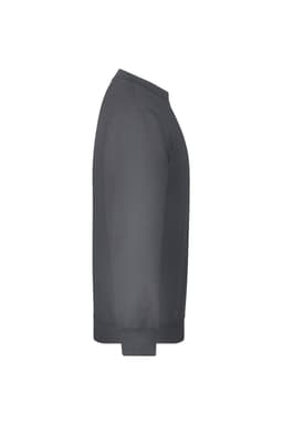 A grey jumper with a round neck and long sleeves. It features a logo on the chest area.