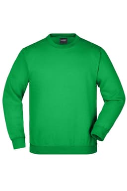 A green sweatshirt with a crew neck and long sleeves. It features a logo on the front.