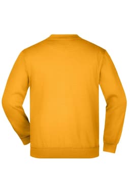A round neck, heavy junior jumper in a bright yellow colour, featuring a plain back and a logo.