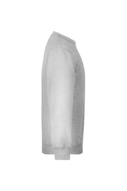 A grey junior jumper featuring long sleeves and a crew neck design, with a logo on the side.