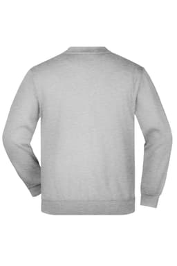 A grey jumper features a simple design with a back view. It has a classic crew neck and long sleeves.