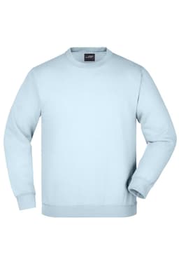 A light blue round sweat heavy junior jumper with long sleeves and a ribbed crew neck. It features a logo.