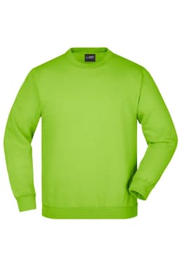 A bright green sweatshirt with a crew neckline and long sleeves. It features a label inside the collar.