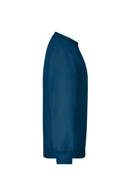 A round-neck, heavy junior sweatshirt in a deep navy blue with long sleeves and ribbed cuffs. Features a logo.