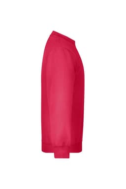 A bright red jumper with long sleeves and a round neckline, featuring a subtle logo detail.