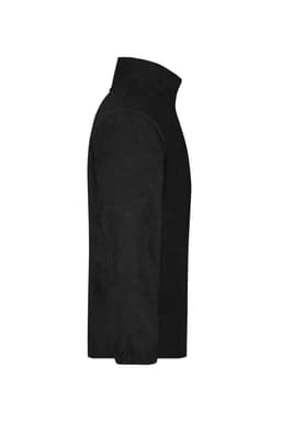 A half-zip fleece jacket in black with a high collar and long sleeves, featuring a logo.