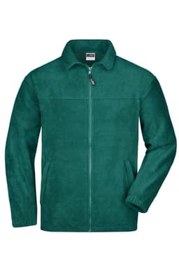 A full-zip fleece jacket in teal green with front pockets and a branding logo.