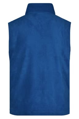 A blue fleece vest with a high collar, featuring a smooth texture and no visible fastenings or details.