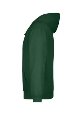 A green hooded sweatshirt featuring a side profile view. The design includes a hood and long sleeves.