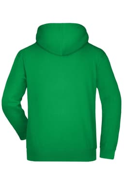 A green hooded sweatshirt with a kangaroo pouch and no visible branding, featuring a relaxed fit.