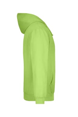 A bright green hooded sweatshirt featuring a kangaroo pocket and a hood. The design includes a logo.