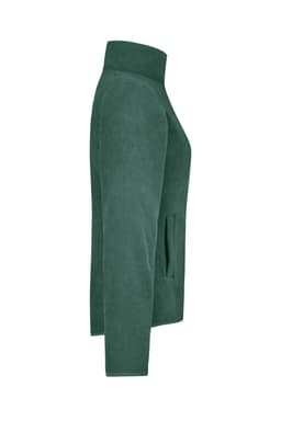 A green microfleece jacket with a high collar and side pockets. It features a subtle logo on the fabric.