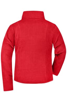 A red polar fleece jacket with long sleeves and a high collar. It features a branding logo.