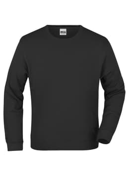 A black sweatshirt with long sleeves and a crew neckline. The item features a basic design and has a logo.