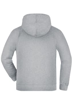 A grey hooded jacket with a relaxed fit designed for juniors, featuring a large hood and long sleeves.
