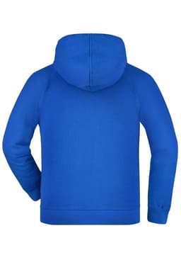 A blue hooded jacket for juniors, featuring a simple design and a hood. Includes a logo on the back.
