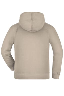 A beige hooded jacket for juniors, featuring a simple design and a hood. Includes a branding logo.