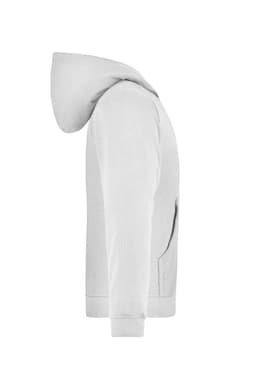 A grey hooded jacket for juniors, featuring a front pocket and a simple design. Includes a logo.