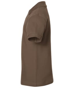 A brown Classic Polo Junior shirt with short sleeves and a collar, featuring a logo.