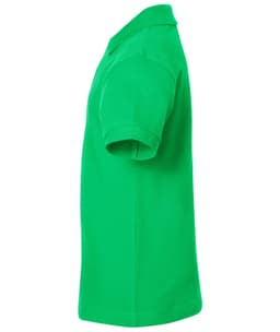 A green polo shirt with a classic design, featuring short sleeves and a collar. It has a logo on it.