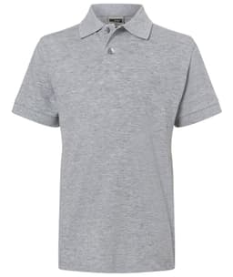 A grey Classic Polo Junior shirt with a fold-over collar and short sleeves, featuring a logo on the chest.