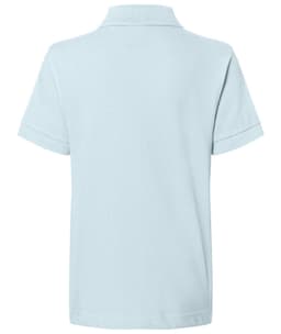 A light blue junior polo shirt with a classic design and a logo on the back.