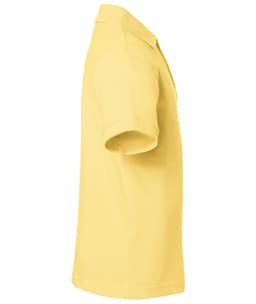 A yellow polo shirt with a classic design, featuring a collar and short sleeves. Includes a logo.