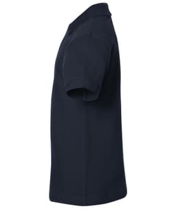 A navy blue Classic Polo Junior shirt with a collar and short sleeves, featuring a logo.